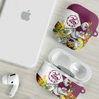 Manly Warringah Sea Eagles AirPods Case Golden Wattle Floral Polynesian - Australian Flower - Rugby Mascot