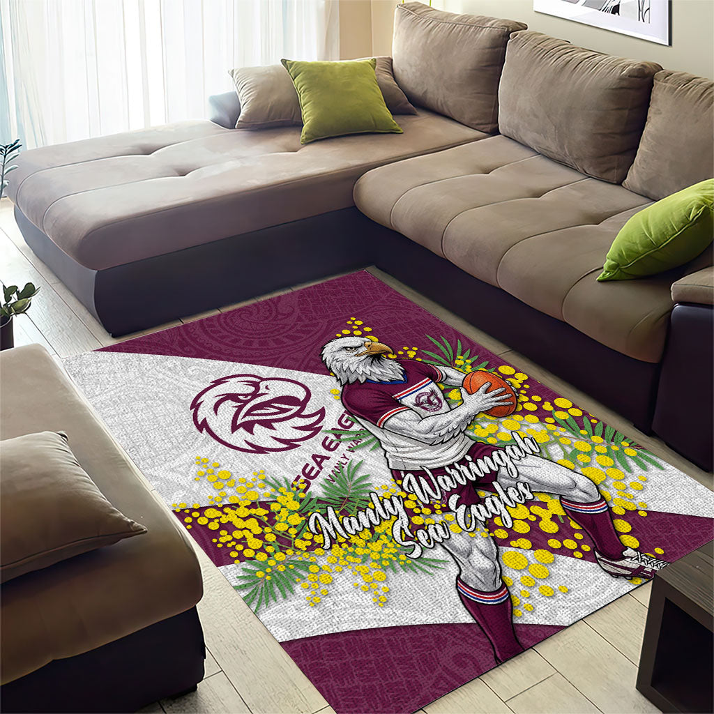 Manly Warringah Sea Eagles Area Rug Golden Wattle Floral Polynesian - Australian Flower - Rugby Mascot