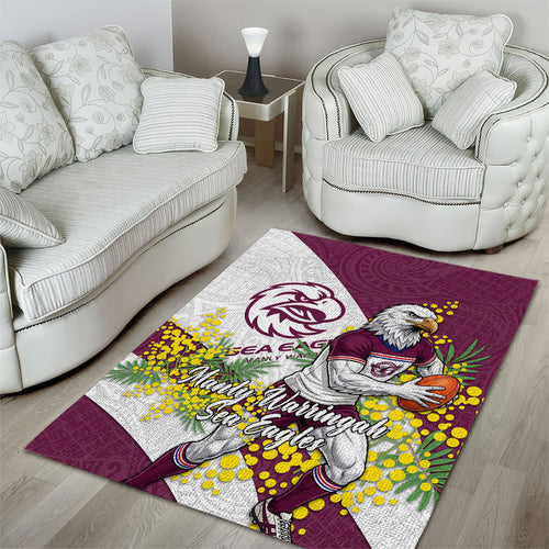 Manly Warringah Sea Eagles Area Rug Golden Wattle Floral Polynesian - Australian Flower - Rugby Mascot