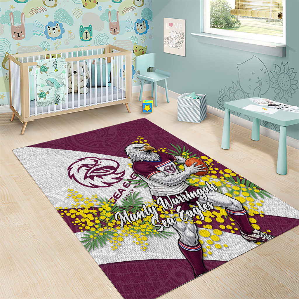 Manly Warringah Sea Eagles Area Rug Golden Wattle Floral Polynesian - Australian Flower - Rugby Mascot