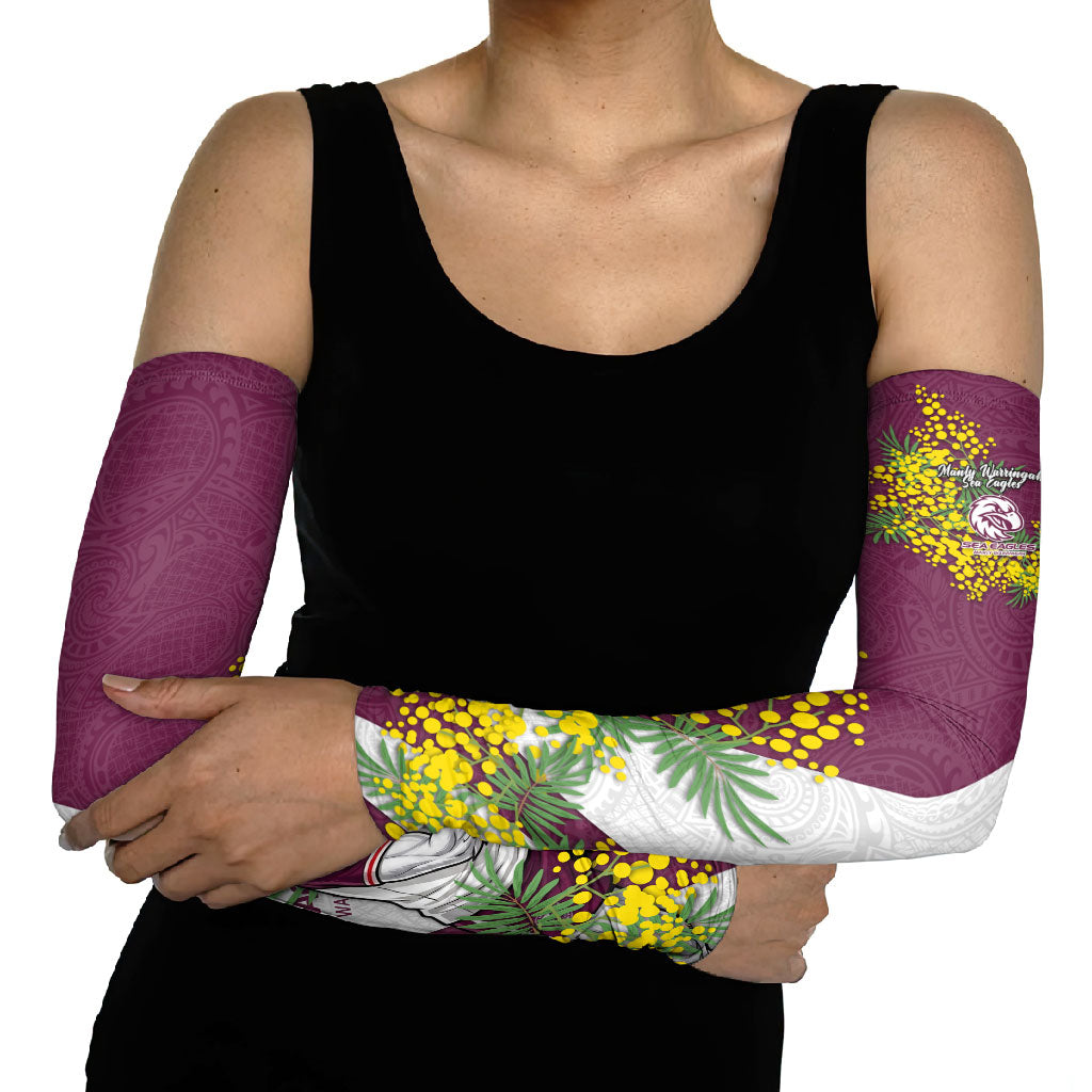 Manly Warringah Sea Eagles Arm Sleeves Golden Wattle Floral Polynesian - Australian Flower - Rugby Mascot
