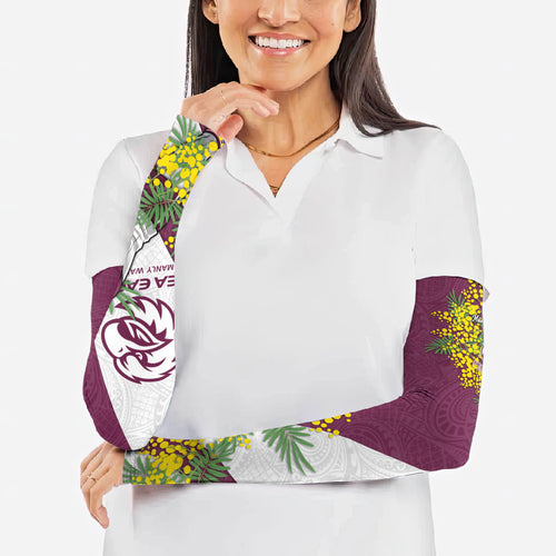 Manly Warringah Sea Eagles Arm Sleeves Golden Wattle Floral Polynesian - Australian Flower - Rugby Mascot