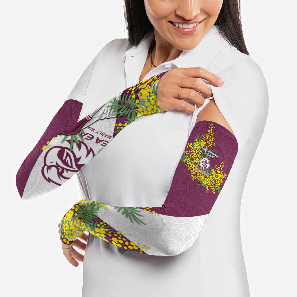 Manly Warringah Sea Eagles Arm Sleeves Golden Wattle Floral Polynesian - Australian Flower - Rugby Mascot