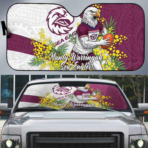Manly Warringah Sea Eagles Auto Sun Shade Golden Wattle Floral Polynesian - Australian Flower - Rugby Mascot