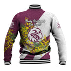 Manly Warringah Sea Eagles Baseball Jacket Golden Wattle Floral Polynesian - Australian Flower - Rugby Mascot