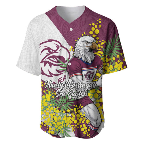 Manly Warringah Sea Eagles Baseball Jersey Golden Wattle Floral Polynesian - Australian Flower - Rugby Mascot