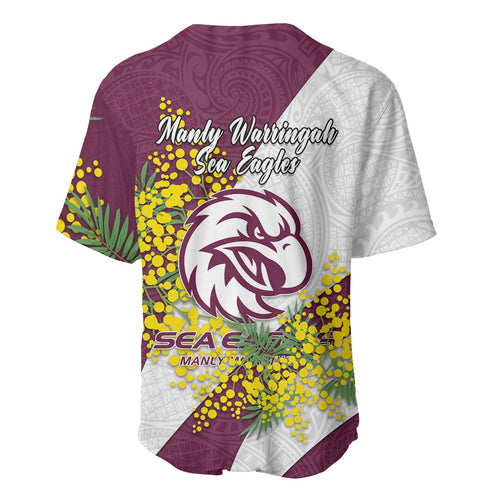 Manly Warringah Sea Eagles Baseball Jersey Golden Wattle Floral Polynesian - Australian Flower - Rugby Mascot