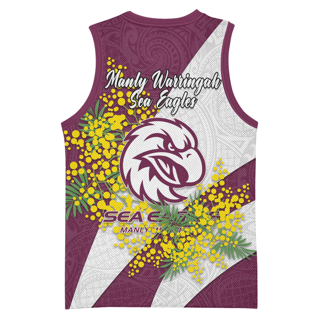 Manly Warringah Sea Eagles Basketball Jersey Golden Wattle Floral Polynesian - Australian Flower - Rugby Mascot