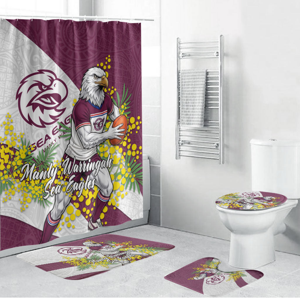 Manly Warringah Sea Eagles Bathroom Set Golden Wattle Floral Polynesian - Australian Flower - Rugby Mascot