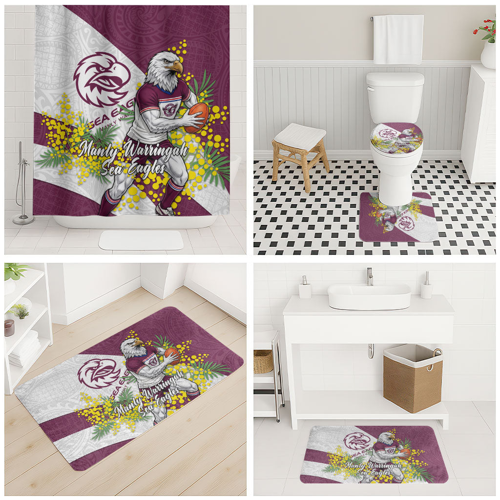 Manly Warringah Sea Eagles Bathroom Set Golden Wattle Floral Polynesian - Australian Flower - Rugby Mascot