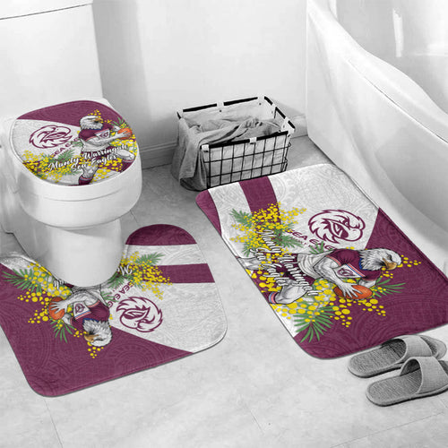 Manly Warringah Sea Eagles Bathroom Set Golden Wattle Floral Polynesian - Australian Flower - Rugby Mascot