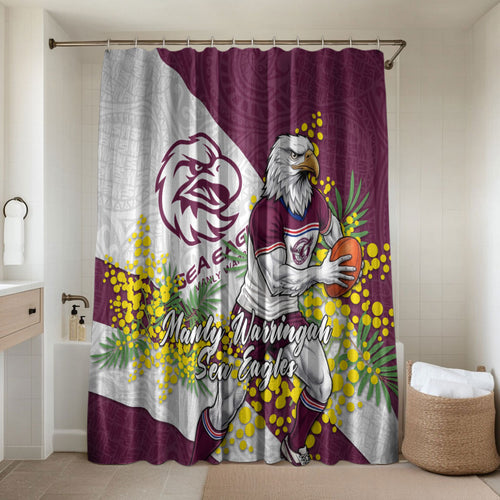 Manly Warringah Sea Eagles Bathroom Set Golden Wattle Floral Polynesian - Australian Flower - Rugby Mascot