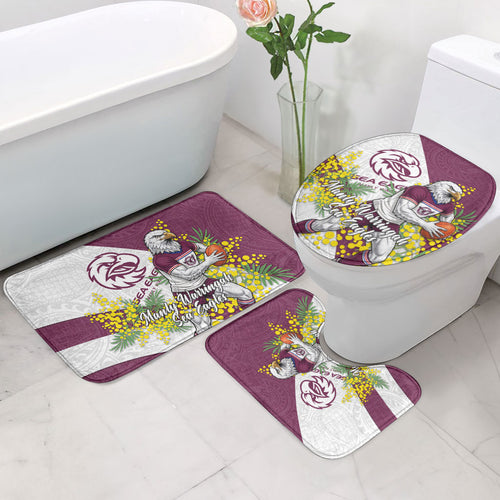 Manly Warringah Sea Eagles Bathroom Set Golden Wattle Floral Polynesian - Australian Flower - Rugby Mascot