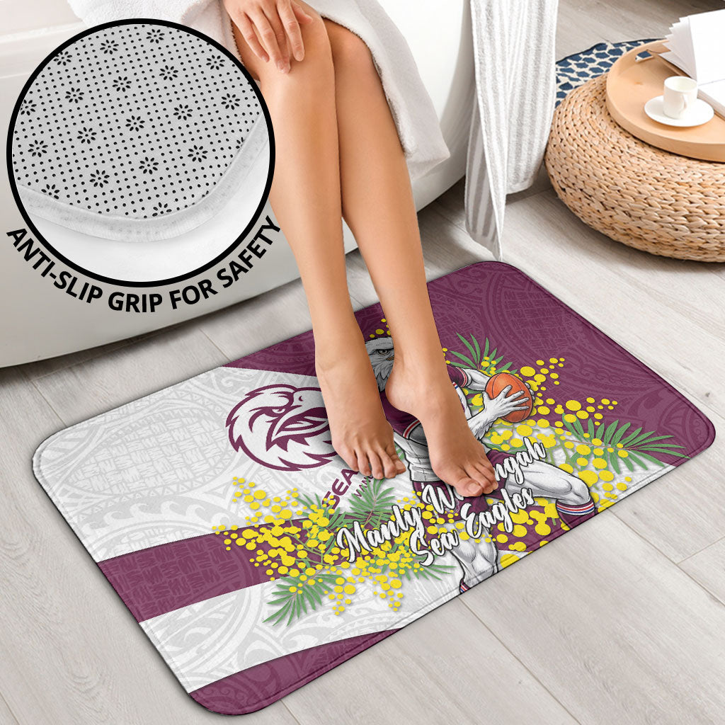 Manly Warringah Sea Eagles Bathroom Set Golden Wattle Floral Polynesian - Australian Flower - Rugby Mascot