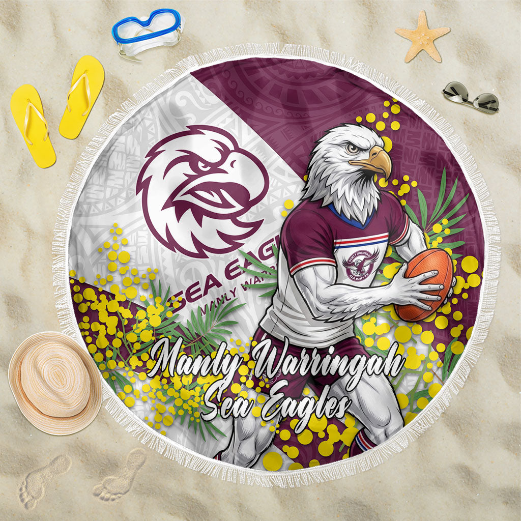 Manly Warringah Sea Eagles Beach Blanket Golden Wattle Floral Polynesian - Australian Flower - Rugby Mascot