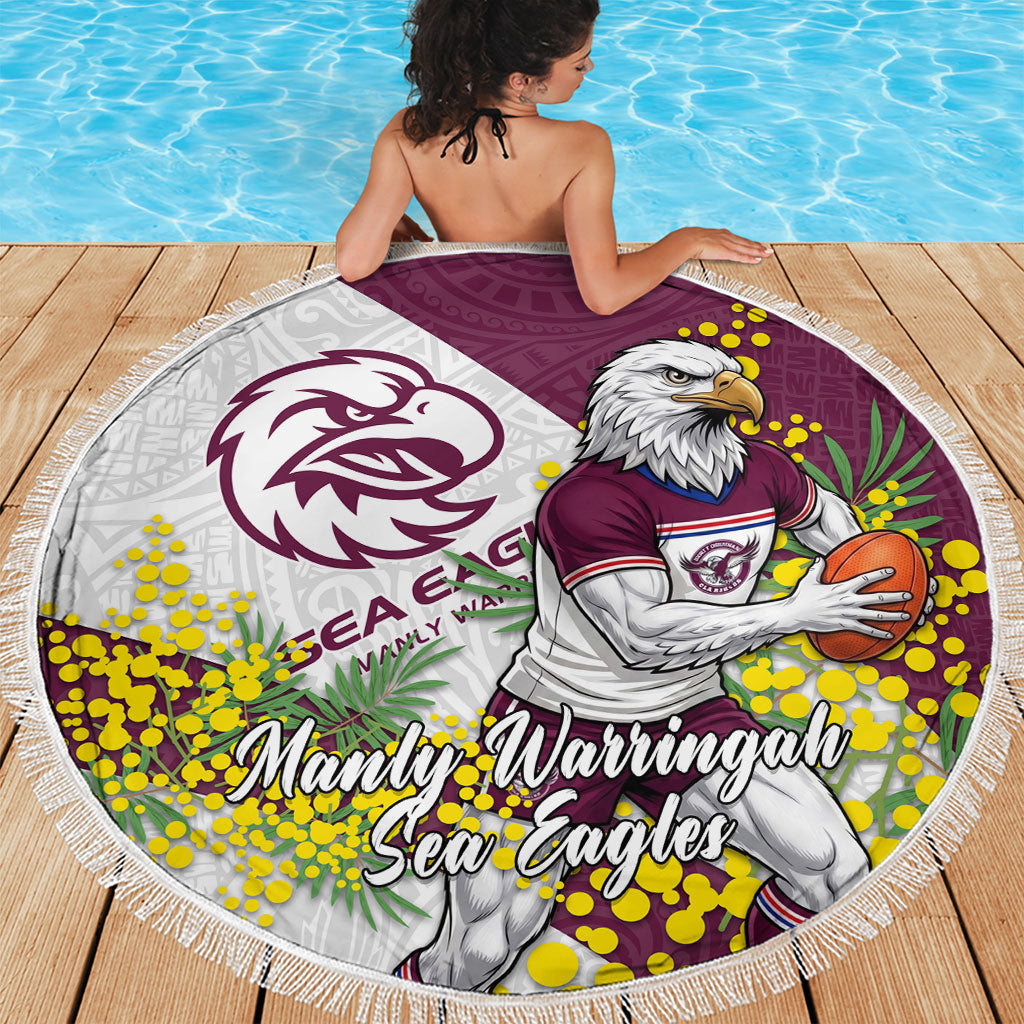 Manly Warringah Sea Eagles Beach Blanket Golden Wattle Floral Polynesian - Australian Flower - Rugby Mascot