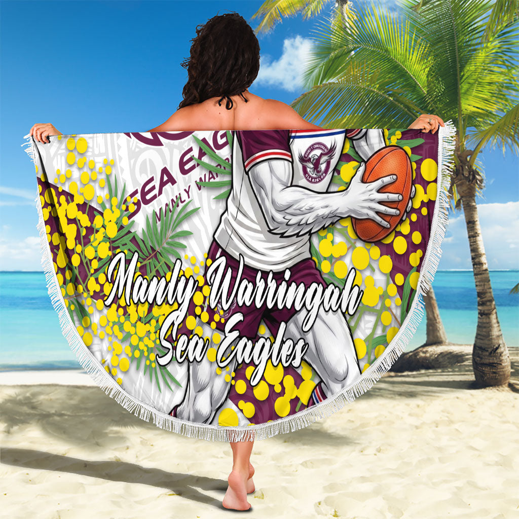 Manly Warringah Sea Eagles Beach Blanket Golden Wattle Floral Polynesian - Australian Flower - Rugby Mascot