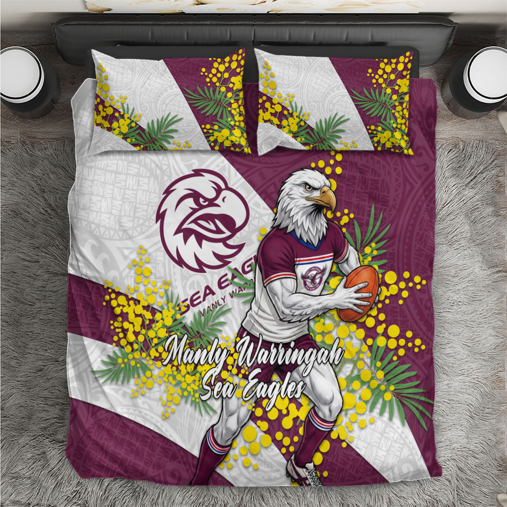 Manly Warringah Sea Eagles Bedding Set Golden Wattle Floral Polynesian - Australian Flower - Rugby Mascot