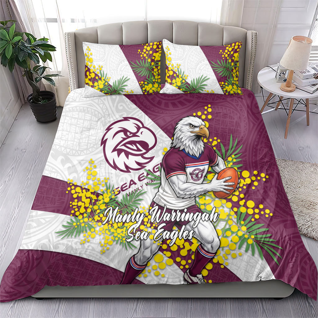 Manly Warringah Sea Eagles Bedding Set Golden Wattle Floral Polynesian - Australian Flower - Rugby Mascot