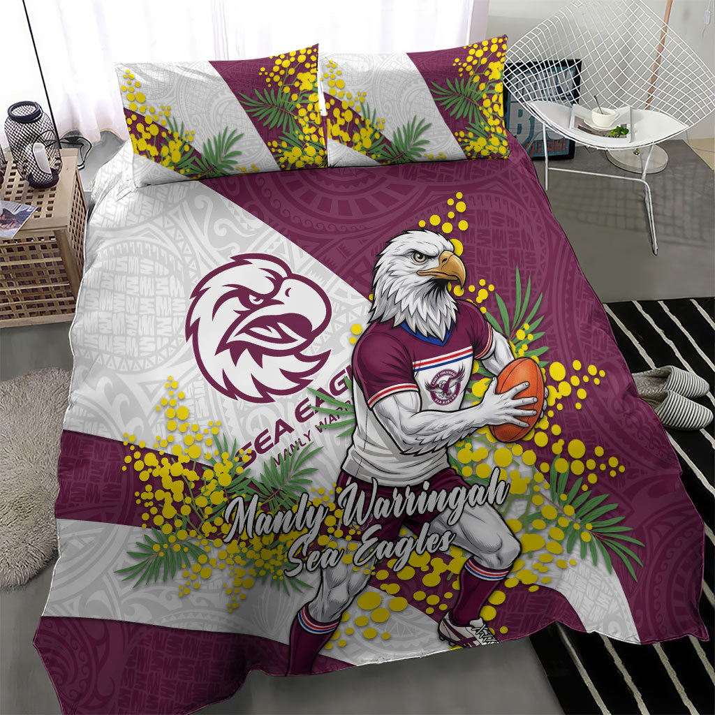 Manly Warringah Sea Eagles Bedding Set Golden Wattle Floral Polynesian - Australian Flower - Rugby Mascot