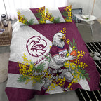 Manly Warringah Sea Eagles Bedding Set Golden Wattle Floral Polynesian - Australian Flower - Rugby Mascot