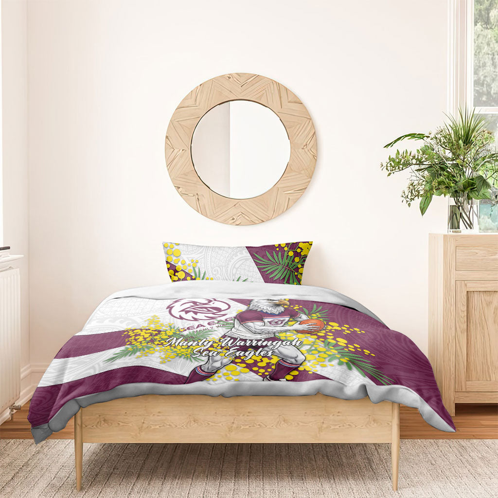 Manly Warringah Sea Eagles Bedding Set Golden Wattle Floral Polynesian - Australian Flower - Rugby Mascot