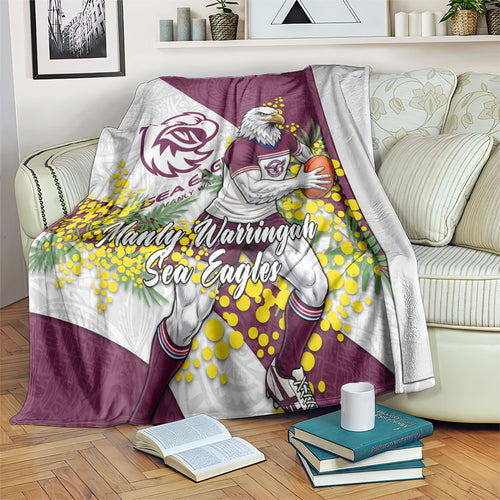 Manly Warringah Sea Eagles Blanket Golden Wattle Floral Polynesian - Australian Flower - Rugby Mascot