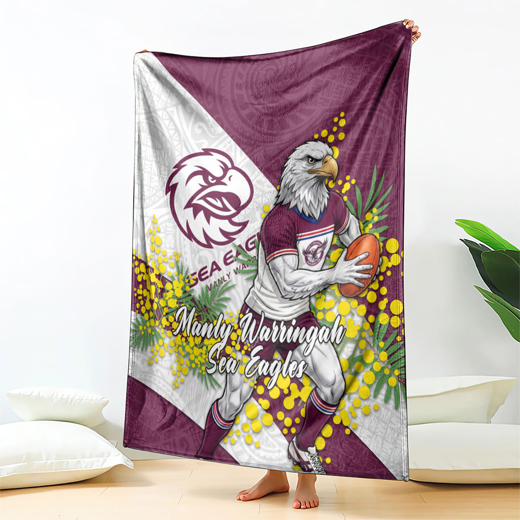 Manly Warringah Sea Eagles Blanket Golden Wattle Floral Polynesian - Australian Flower - Rugby Mascot