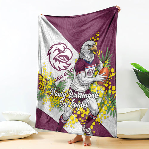 Manly Warringah Sea Eagles Blanket Golden Wattle Floral Polynesian - Australian Flower - Rugby Mascot