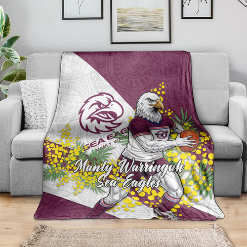 Manly Warringah Sea Eagles Blanket Golden Wattle Floral Polynesian - Australian Flower - Rugby Mascot