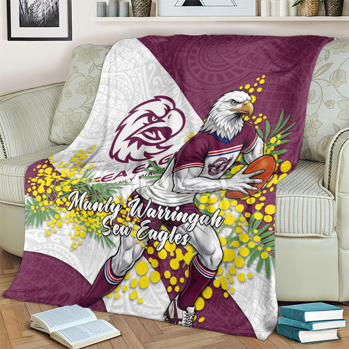 Manly Warringah Sea Eagles Blanket Golden Wattle Floral Polynesian - Australian Flower - Rugby Mascot