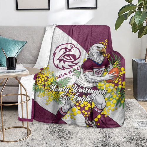 Manly Warringah Sea Eagles Blanket Golden Wattle Floral Polynesian - Australian Flower - Rugby Mascot
