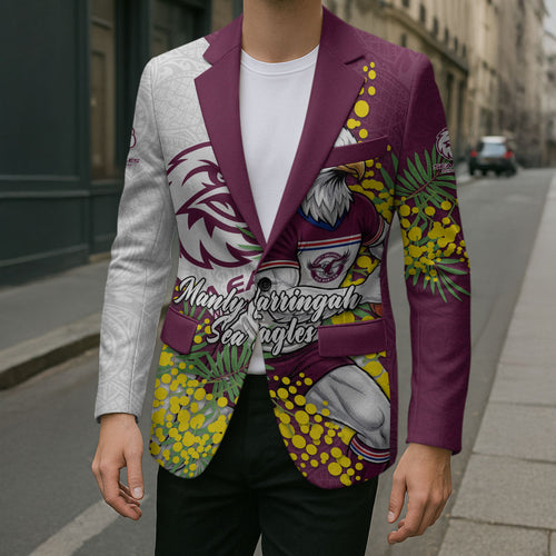Manly Warringah Sea Eagles Blazer Golden Wattle Floral Polynesian - Australian Flower - Rugby Mascot