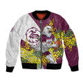 Manly Warringah Sea Eagles Bomber Jacket Golden Wattle Floral Polynesian - Australian Flower - Rugby Mascot