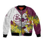 Manly Warringah Sea Eagles Bomber Jacket Golden Wattle Floral Polynesian - Australian Flower - Rugby Mascot