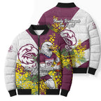 Manly Warringah Sea Eagles Bomber Puffer Jacket Golden Wattle Floral Polynesian - Australian Flower - Rugby Mascot