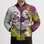 Manly Warringah Sea Eagles Bomber Puffer Jacket Golden Wattle Floral Polynesian - Australian Flower - Rugby Mascot