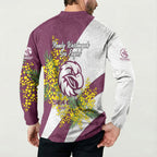 Manly Warringah Sea Eagles Button Sweatshirt Golden Wattle Floral Polynesian - Australian Flower - Rugby Mascot
