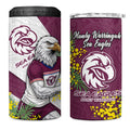 Manly Warringah Sea Eagles 4 in 1 Can Cooler Tumbler Golden Wattle Floral Polynesian - Australian Flower - Rugby Mascot