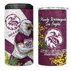 Manly Warringah Sea Eagles 4 in 1 Can Cooler Tumbler Golden Wattle Floral Polynesian - Australian Flower - Rugby Mascot