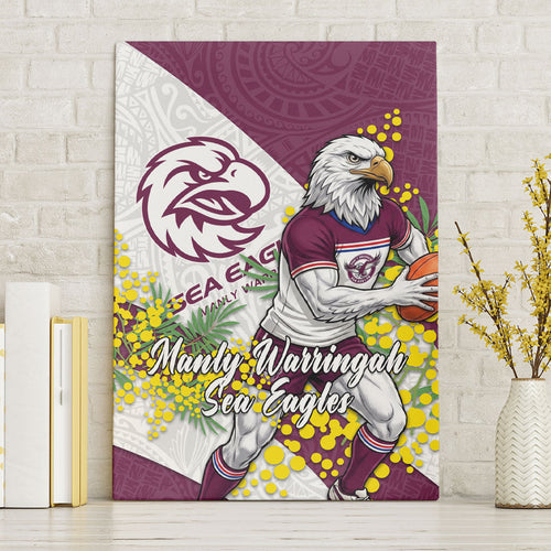 Manly Warringah Sea Eagles Canvas Wall Art Golden Wattle Floral Polynesian - Australian Flower - Rugby Mascot