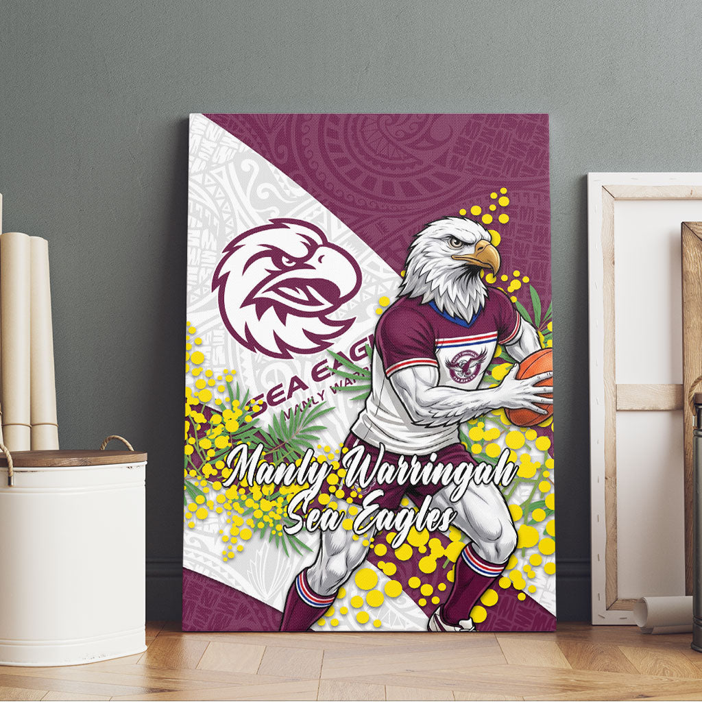 Manly Warringah Sea Eagles Canvas Wall Art Golden Wattle Floral Polynesian - Australian Flower - Rugby Mascot