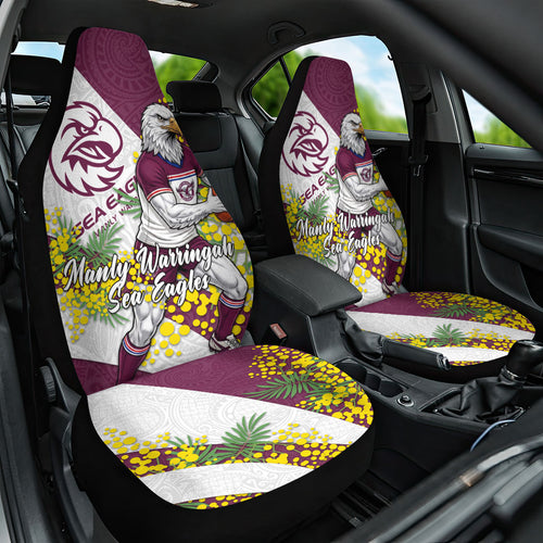 Manly Warringah Sea Eagles Car Seat Cover Golden Wattle Floral Polynesian - Australian Flower - Rugby Mascot