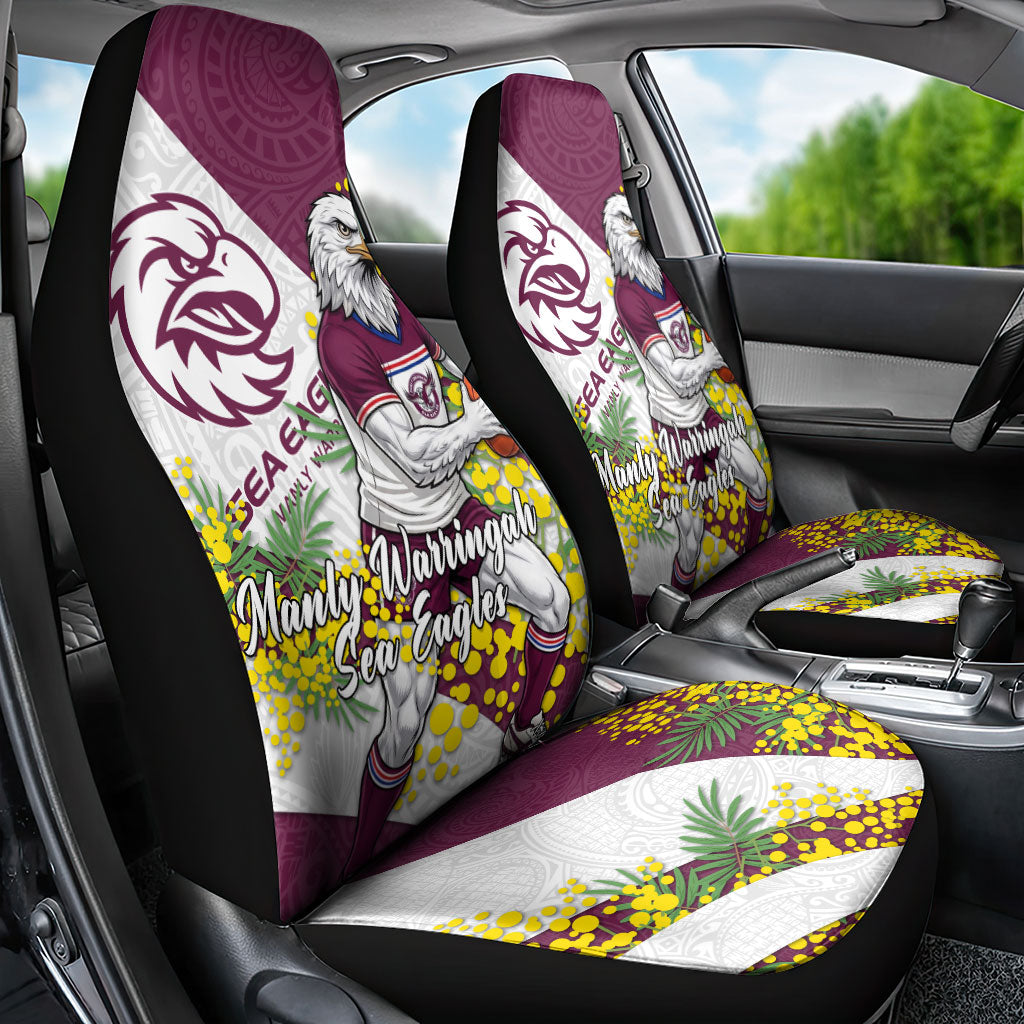 Manly Warringah Sea Eagles Car Seat Cover Golden Wattle Floral Polynesian - Australian Flower - Rugby Mascot