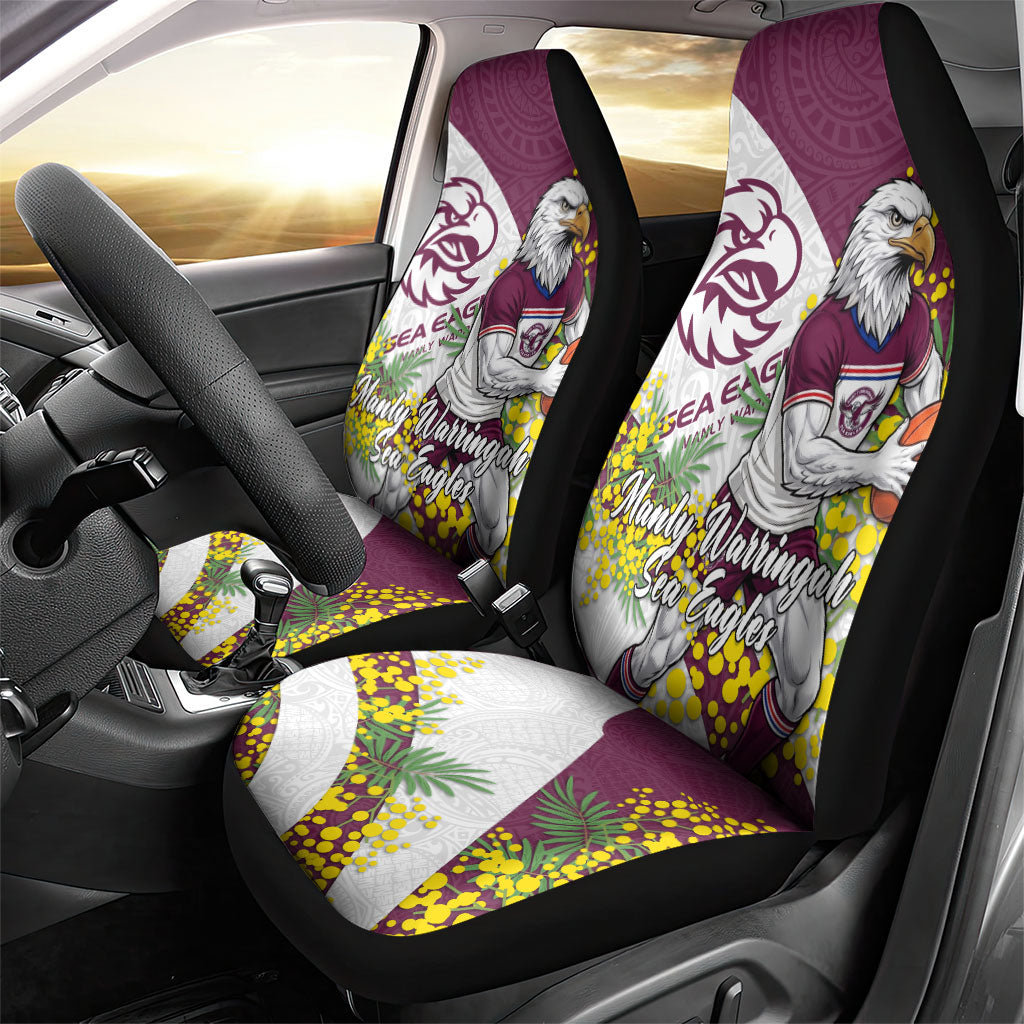 Manly Warringah Sea Eagles Car Seat Cover Golden Wattle Floral Polynesian - Australian Flower - Rugby Mascot