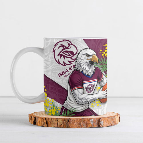 Manly Warringah Sea Eagles Ceramic Mug Golden Wattle Floral Polynesian - Australian Flower - Rugby Mascot