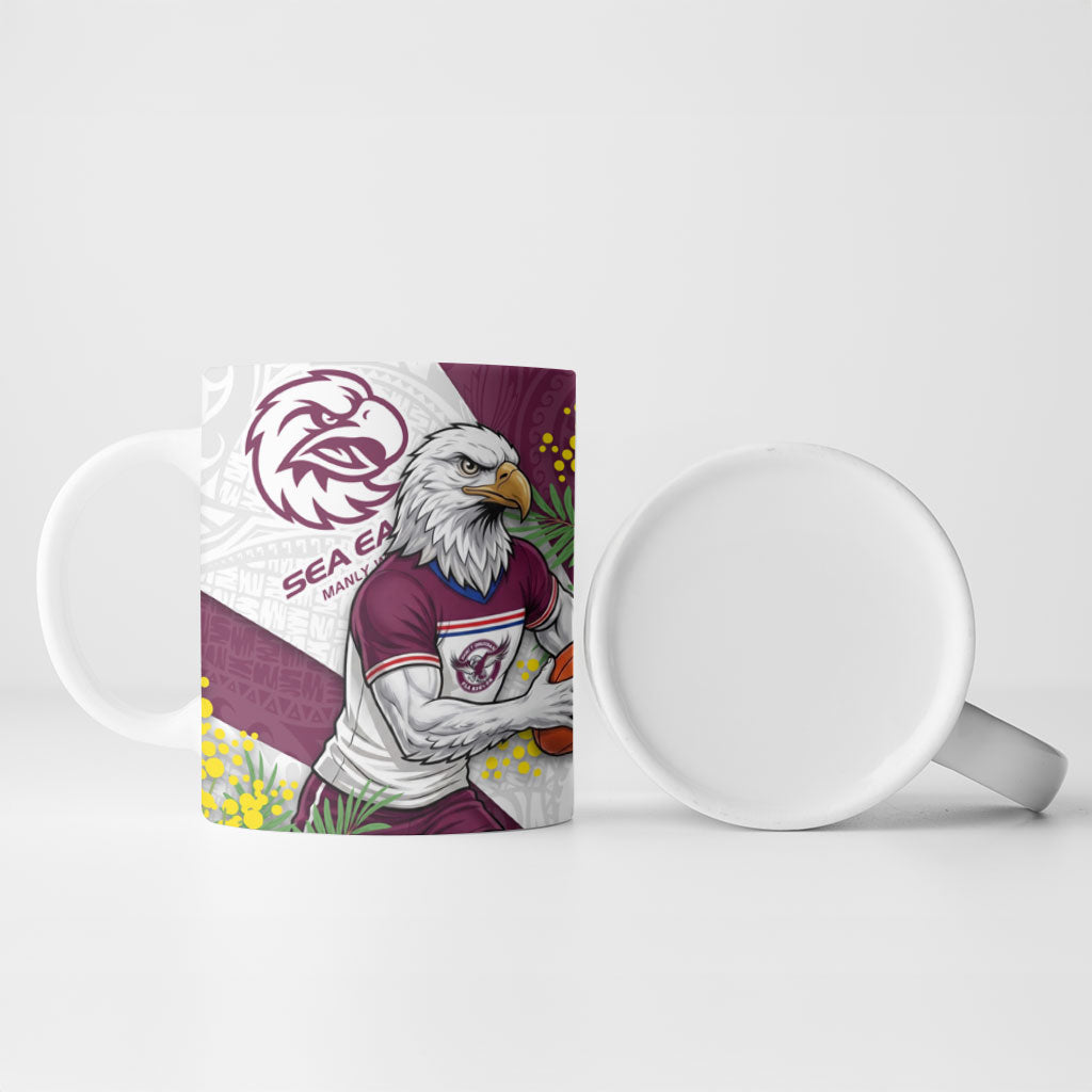 Manly Warringah Sea Eagles Ceramic Mug Golden Wattle Floral Polynesian - Australian Flower - Rugby Mascot