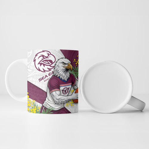 Manly Warringah Sea Eagles Ceramic Mug Golden Wattle Floral Polynesian - Australian Flower - Rugby Mascot