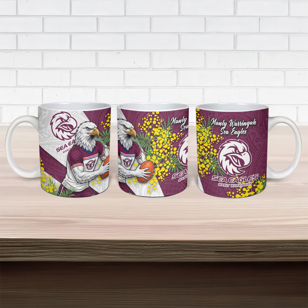 Manly Warringah Sea Eagles Ceramic Mug Golden Wattle Floral Polynesian - Australian Flower - Rugby Mascot