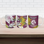 Manly Warringah Sea Eagles Ceramic Mug Golden Wattle Floral Polynesian - Australian Flower - Rugby Mascot